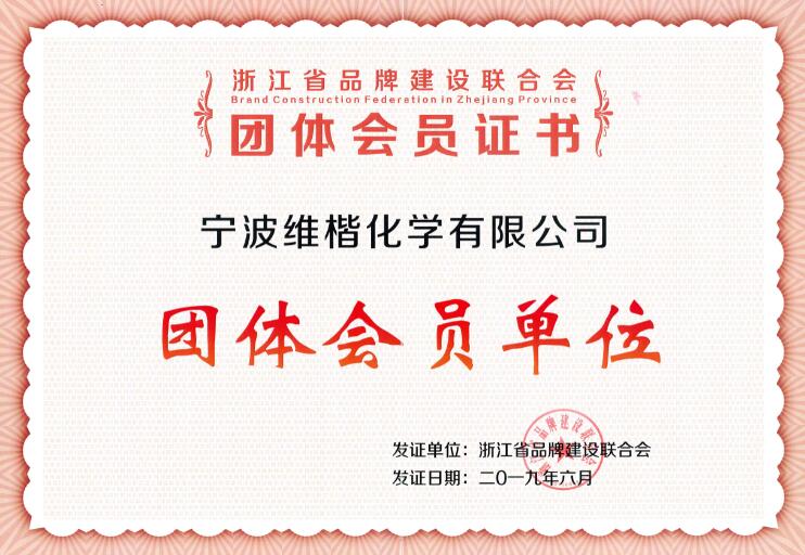 浙江省品牌建设联合会团体会员证书